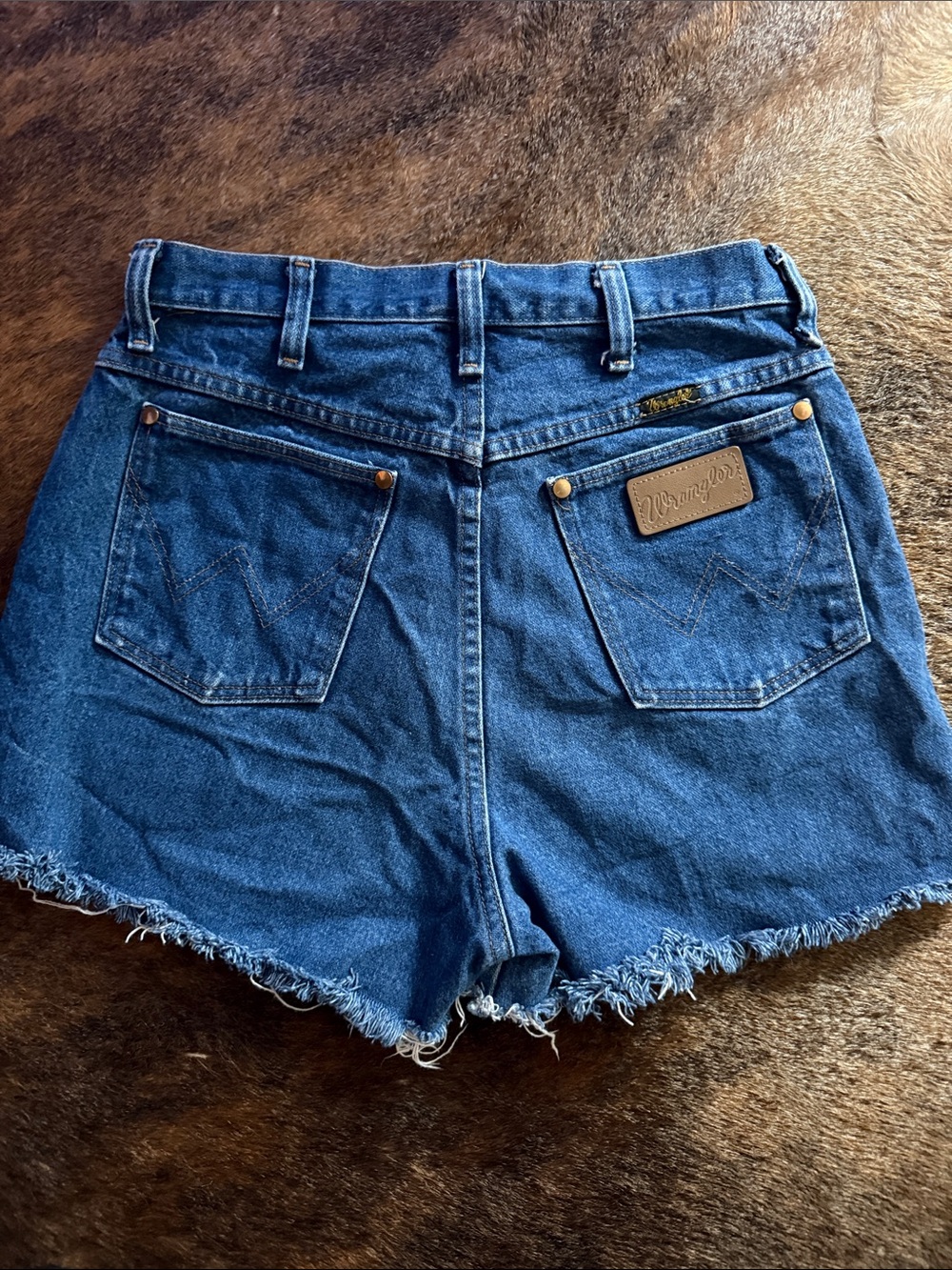 Wrangler Dark Blue Denim Frayed Hem Shorts